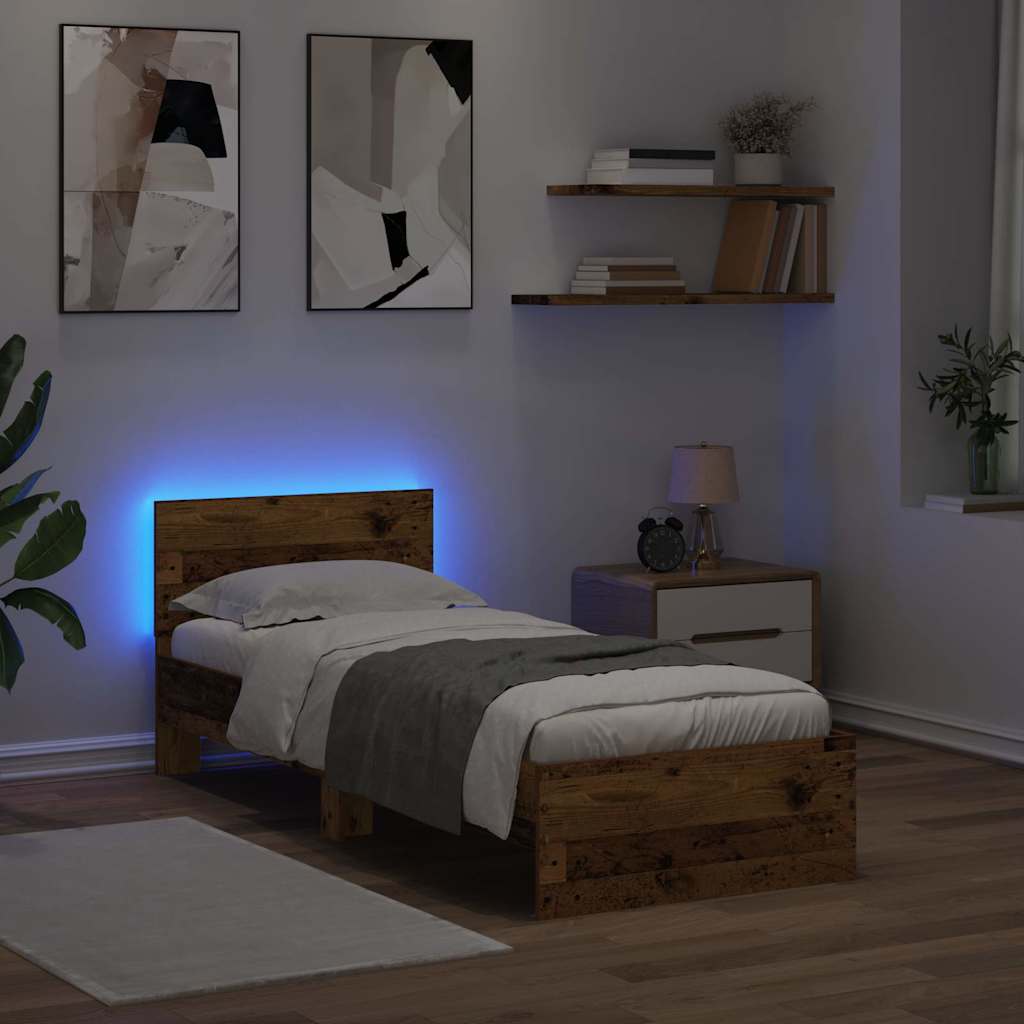 vidaXL Bed Frame with Headboard Old Wood 75 x 190 cm Engineered Wood