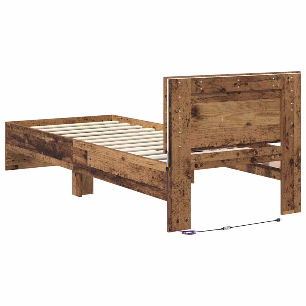 vidaXL Bed Frame with Headboard Old Wood 75 x 190 cm Engineered Wood