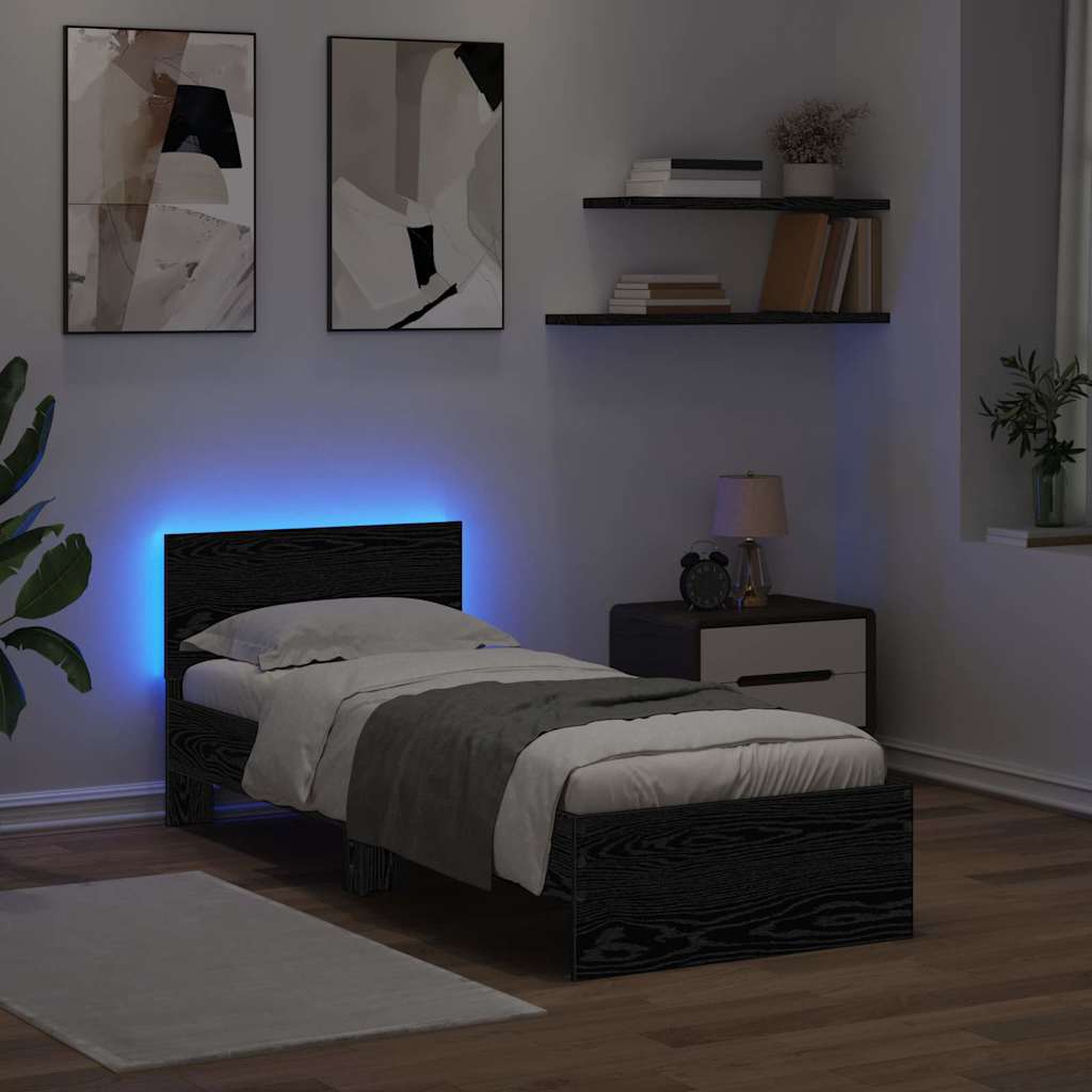 vidaXL Bed Frame with Headboard Black Oak 75 x 190 cm Engineered Wood