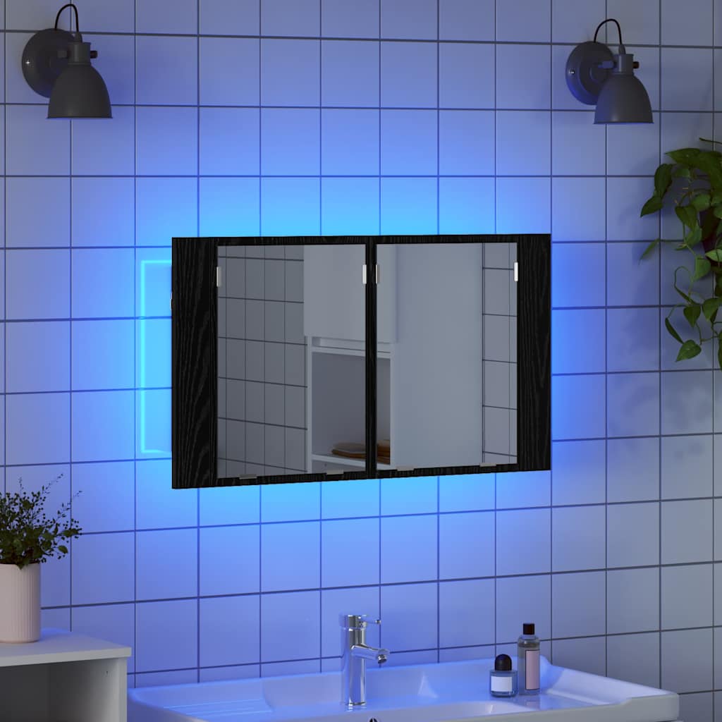 vidaXL Bathroom Mirror Cabinet with Shelf Black Oak 80 x 12 x 45 cm