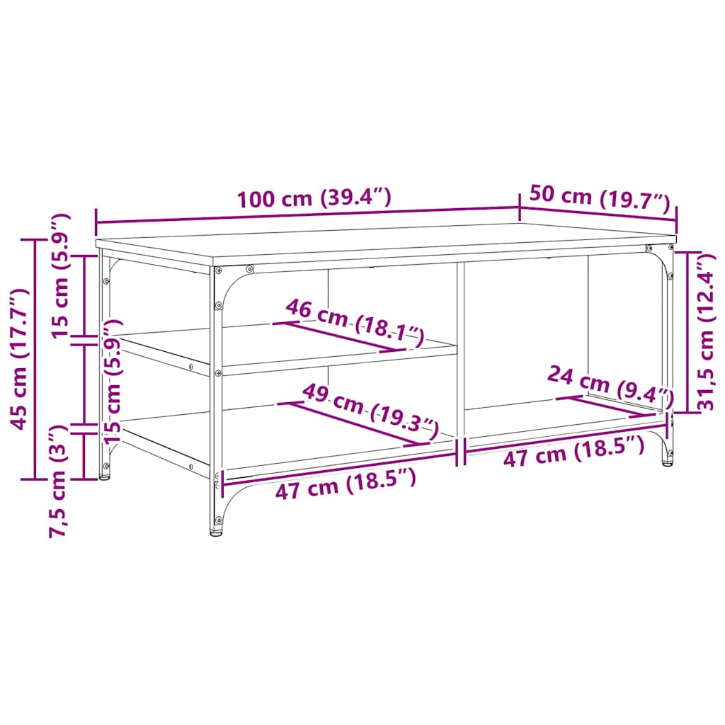 vidaXL Coffee Table Old Wood 100 x 50 x 45 cm Engineered Wood