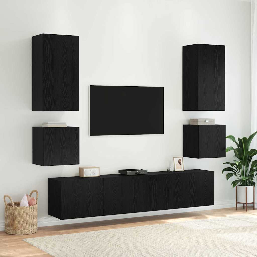 vidaXL TV Wall Cabinet Black Oak 100 x 35 x 41 cm Engineered Wood