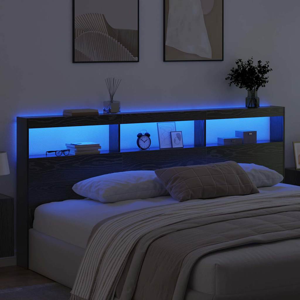 vidaXL Headboard Black Oak 220 x 17 x 102 cm Engineered Wood