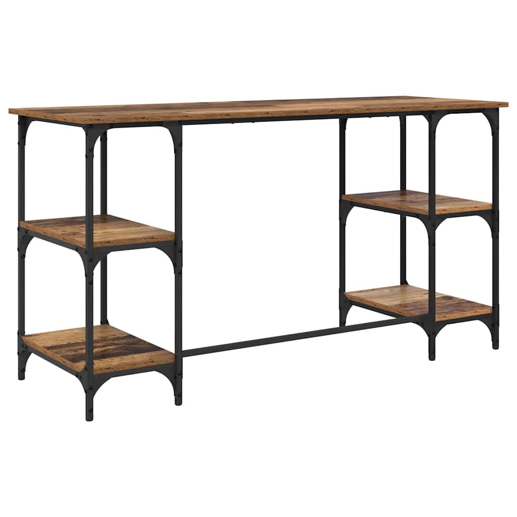 vidaXL Desk with Shelf Old Wood 140 x 50 x 75 cm Engineered Wood