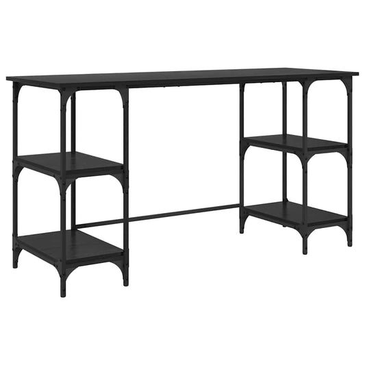 vidaXL Desk with Shelf Black Oak 140 x 50 x 75 cm Engineered Wood