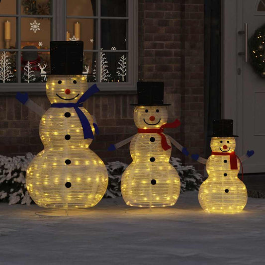 vidaXL Christmas Snowman Family with 270 LEDs 3 pcs Warm White Fabric