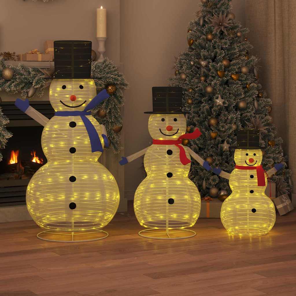 vidaXL Christmas Snowman Family with 270 LEDs 3 pcs Warm White Fabric