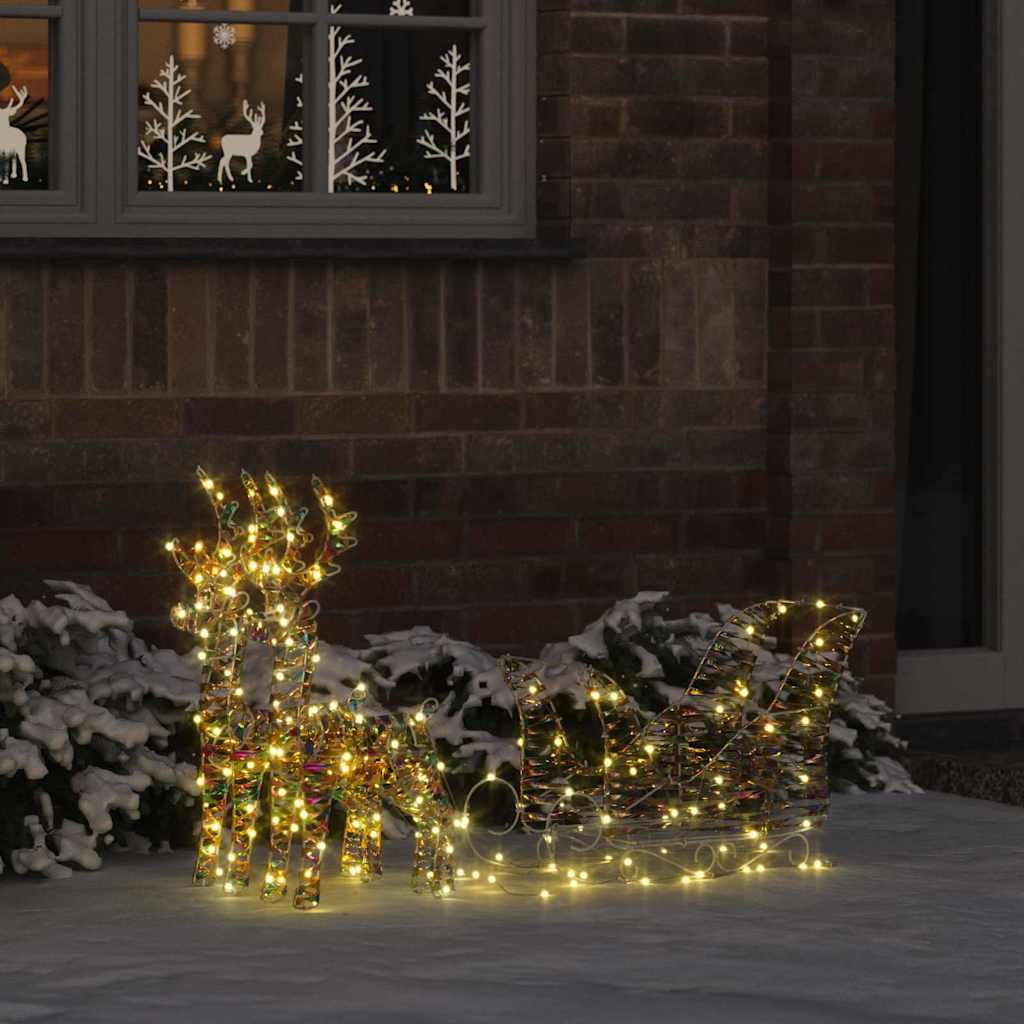 vidaXL Reindeer Pull Sleigh Warm White 30 x 12 x 54.5 cm PET