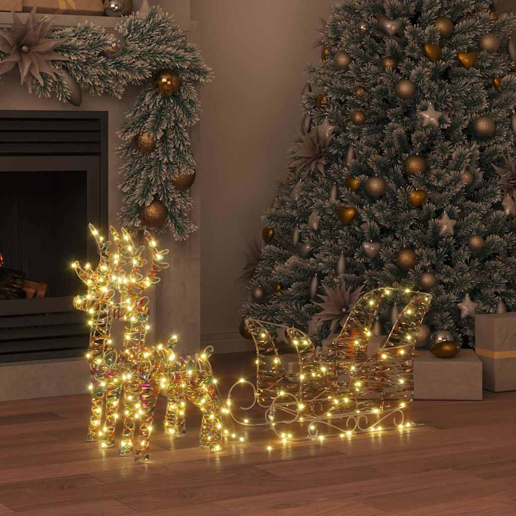 vidaXL Reindeer Pull Sleigh Warm White 30 x 12 x 54.5 cm PET