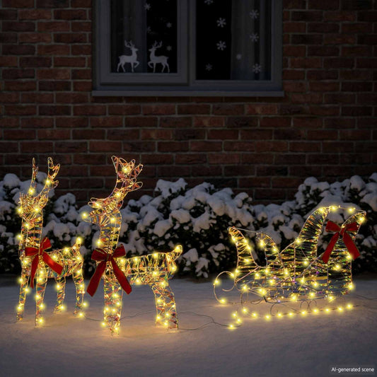 vidaXL Reindeer Pull Sleigh 160 LEDs Warm White 30 x 12 x 54.5 cm PET