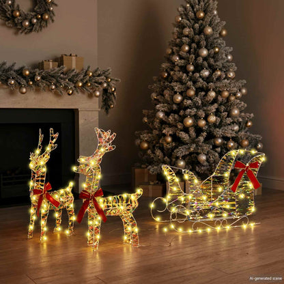 vidaXL Reindeer Pull Sleigh Warm White 30 x 12 x 54.5 cm PET