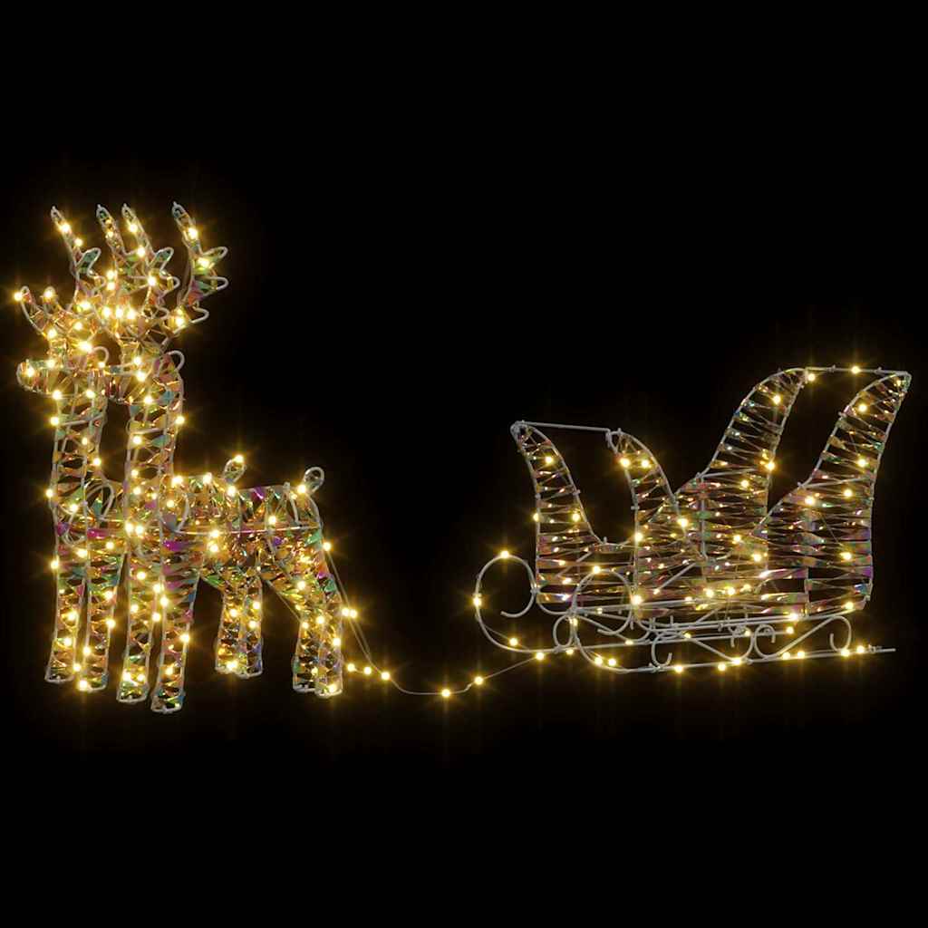 vidaXL Reindeer Pull Sleigh Warm White 30 x 12 x 54.5 cm PET