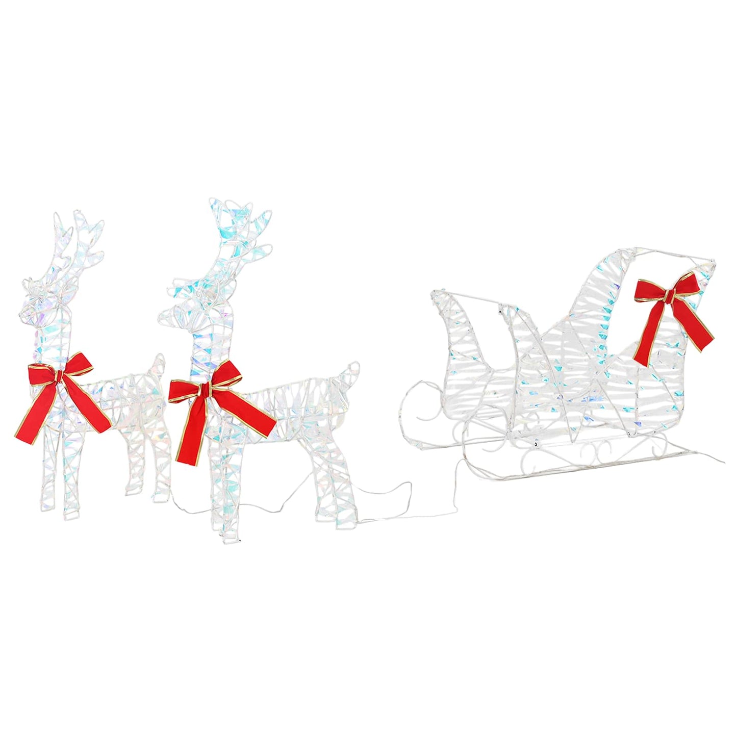 vidaXL Reindeer Pull Sleigh Warm White 30 x 12 x 54.5 cm PET