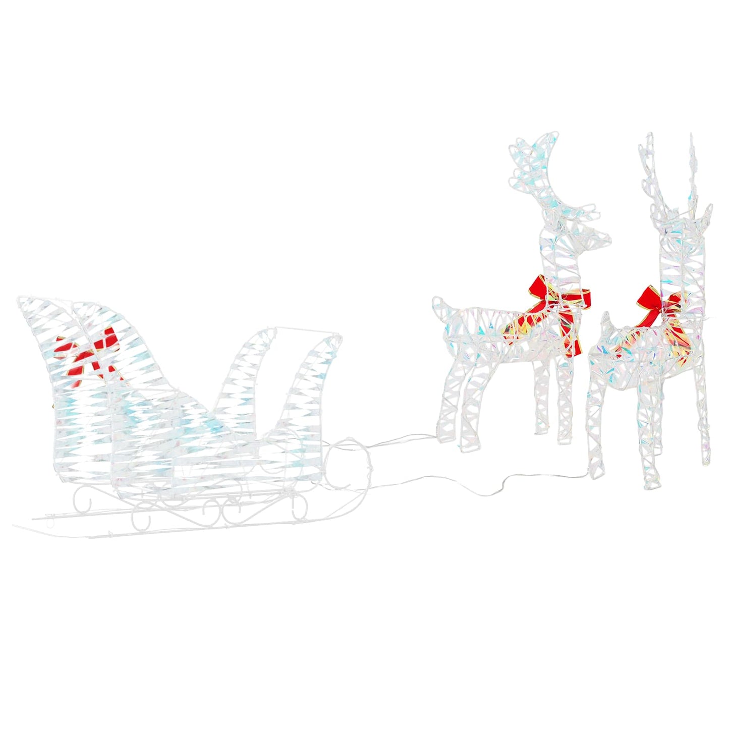 vidaXL Reindeer Pull Sleigh Warm White 30 x 12 x 54.5 cm PET
