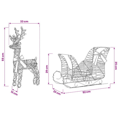 vidaXL Reindeer Pull Sleigh Warm White 30 x 12 x 54.5 cm PET