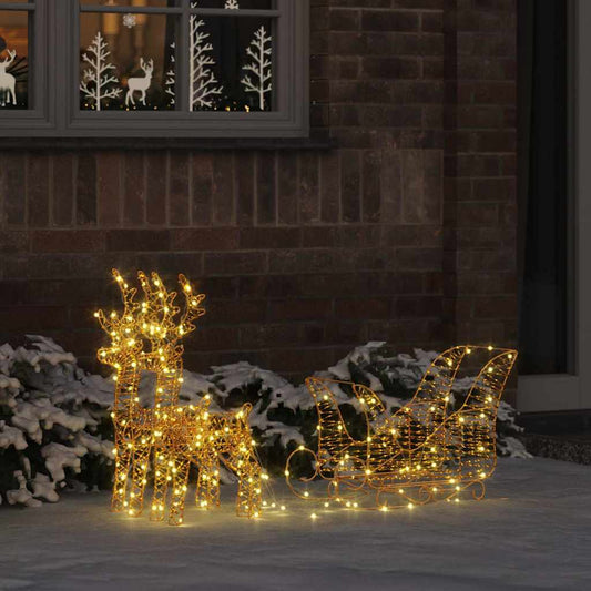 vidaXL Reindeer Pull Sleigh Warm White 30 x 12 x 55 cm PET