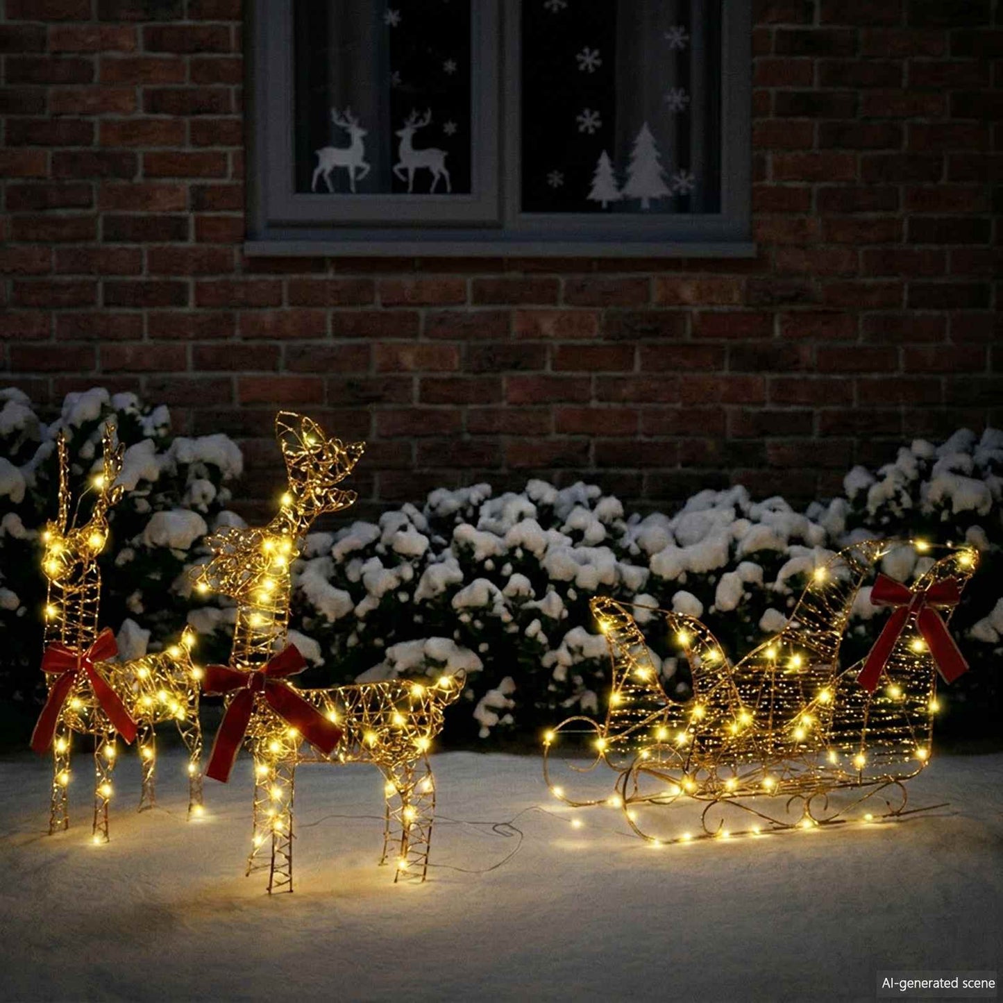 vidaXL Reindeer Pull Sleigh Warm White 30 x 12 x 55 cm PET