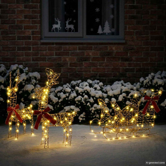 vidaXL Reindeer Pull Sleigh 160 LEDs Warm White 30 x 12 x 55 cm PET