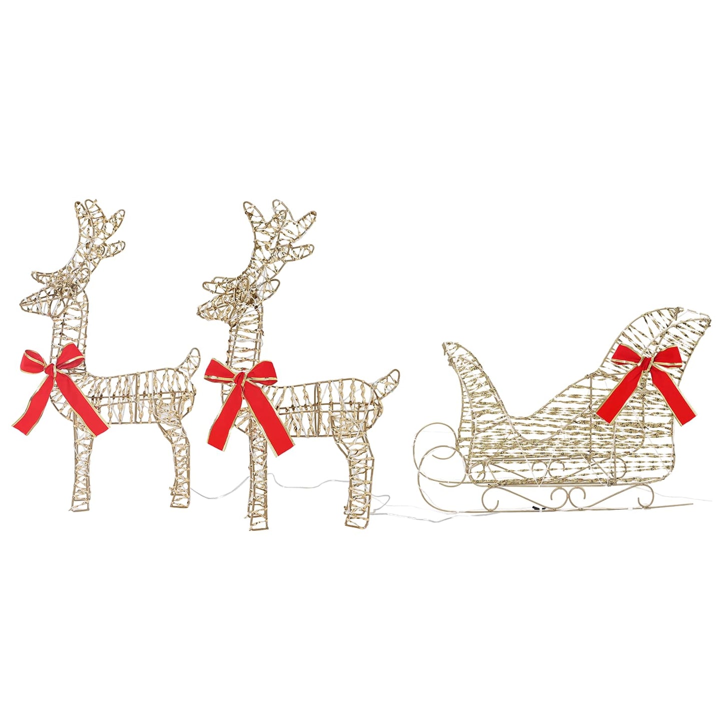 vidaXL Reindeer Pull Sleigh Warm White 30 x 12 x 55 cm PET