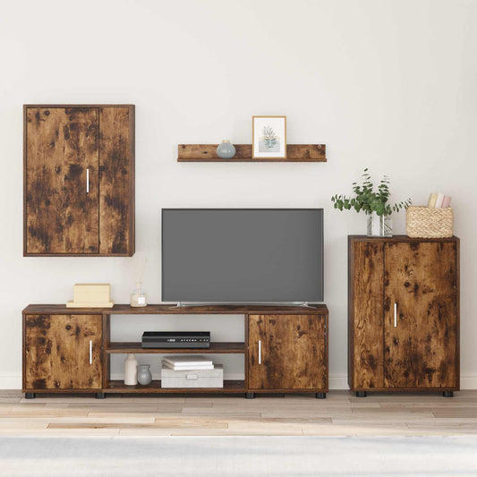vidaXL TV Cabinet Set Wall-mounted 4 pcs Somoked Oak Engineered wood