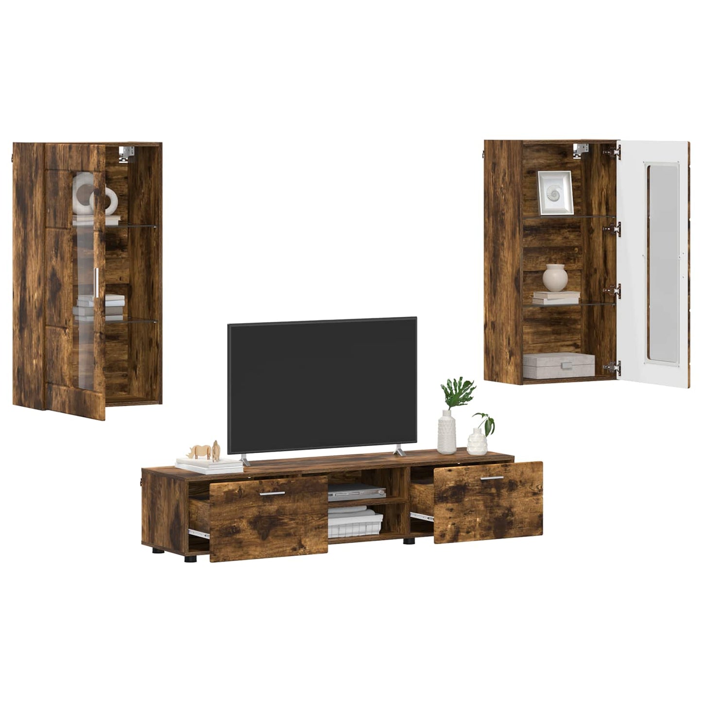 vidaXL TV Cabinet Set FLORIN 3 pcs Smoked Oak Engineered Wood
