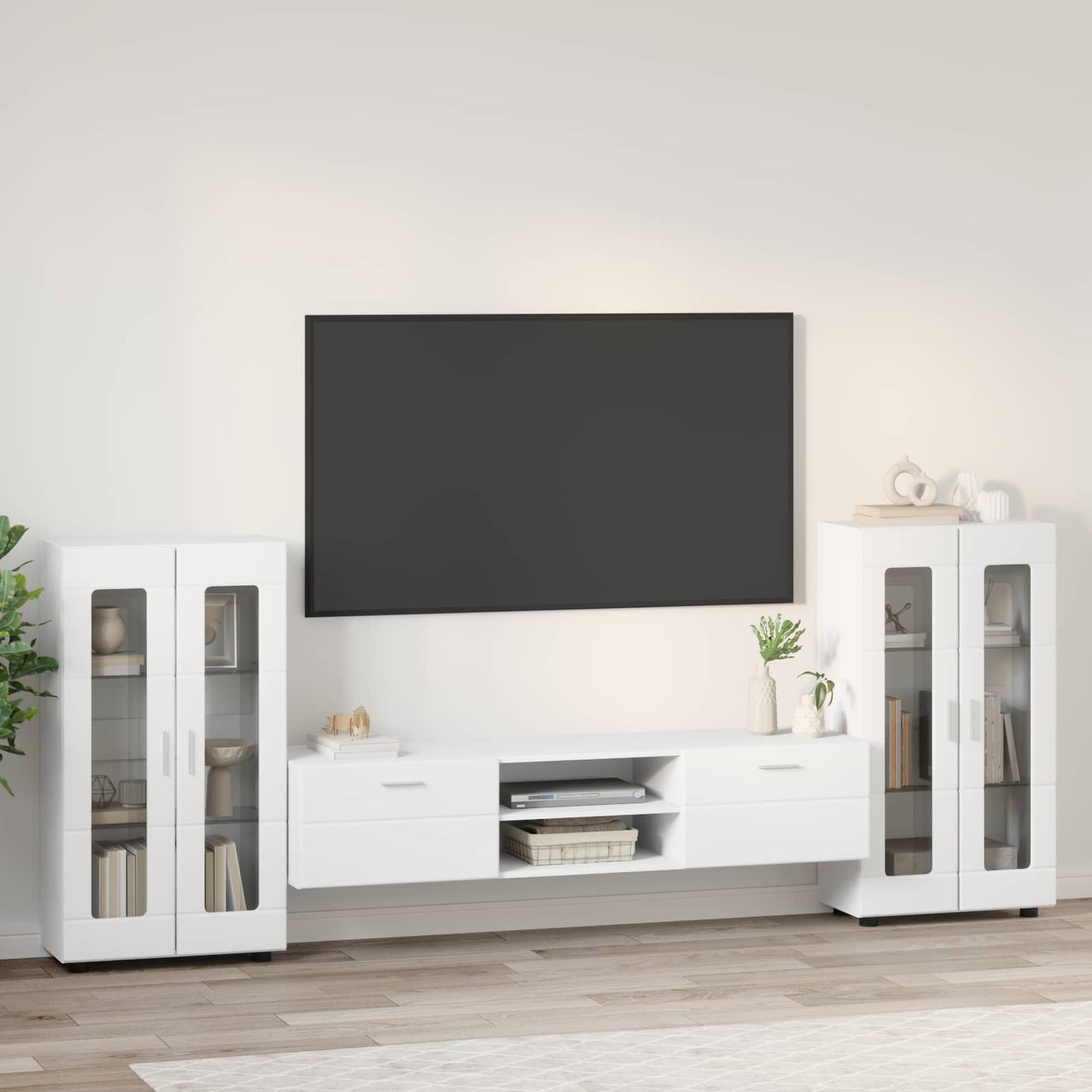 vidaXL TV Cabinet Set with Drawer FLORIN 3 pcs White Engineered Wood