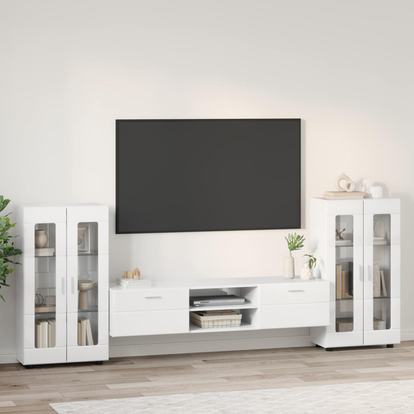 vidaXL TV Cabinet Set FLORIN 3 pcs High Gloss White Engineered Wood