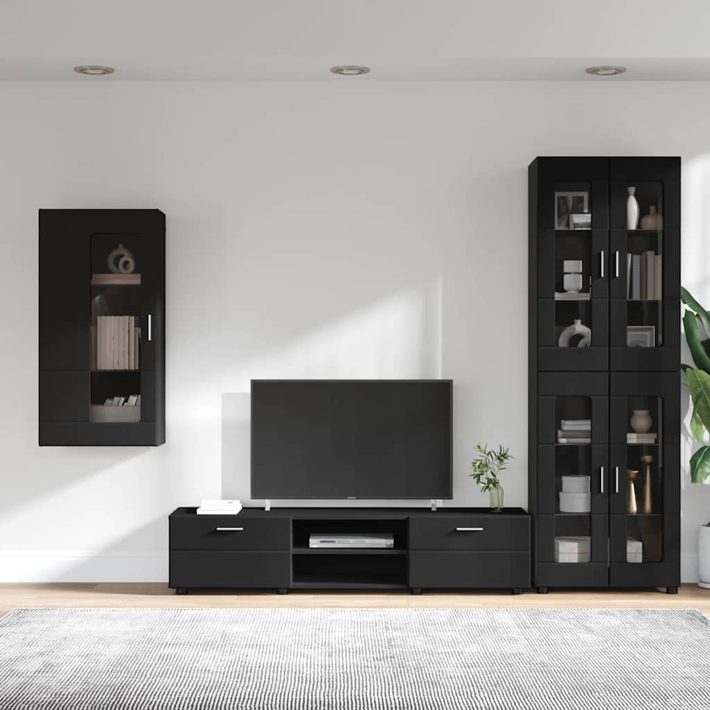 vidaXL TV Cabinet Set FLORIN 3 pcs Black Engineered Wood