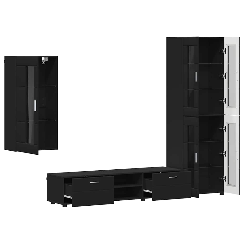 vidaXL TV Cabinet Set FLORIN 3 pcs Black Engineered Wood
