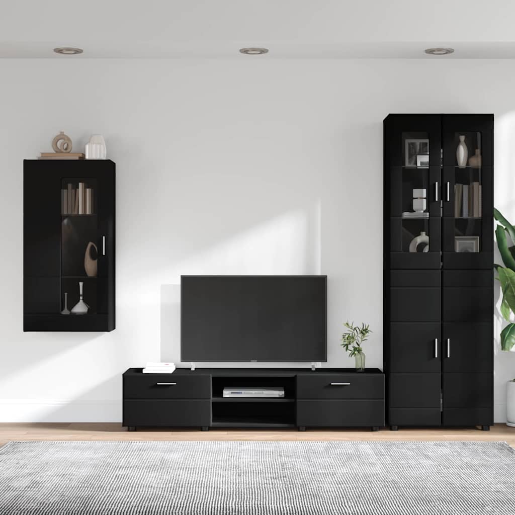 vidaXL TV Cabinet Set FLORIN 3 pcs Black Engineered Wood