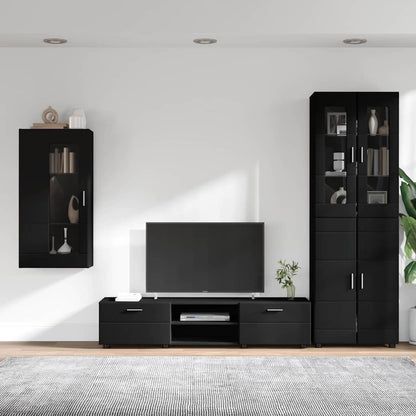 vidaXL TV Cabinet Set FLORIN 3 pcs Black Engineered Wood