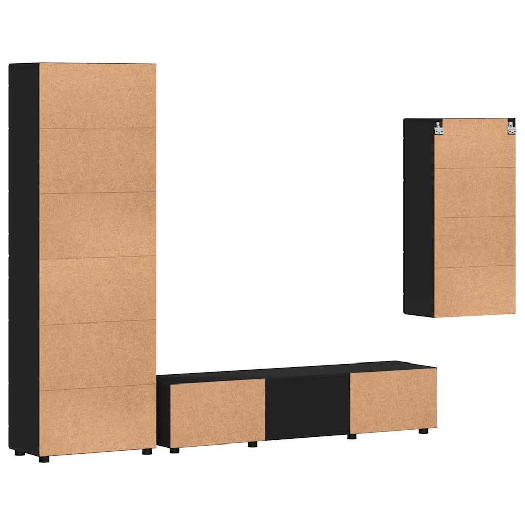 vidaXL TV Cabinet Set FLORIN 3 pcs Black Engineered Wood