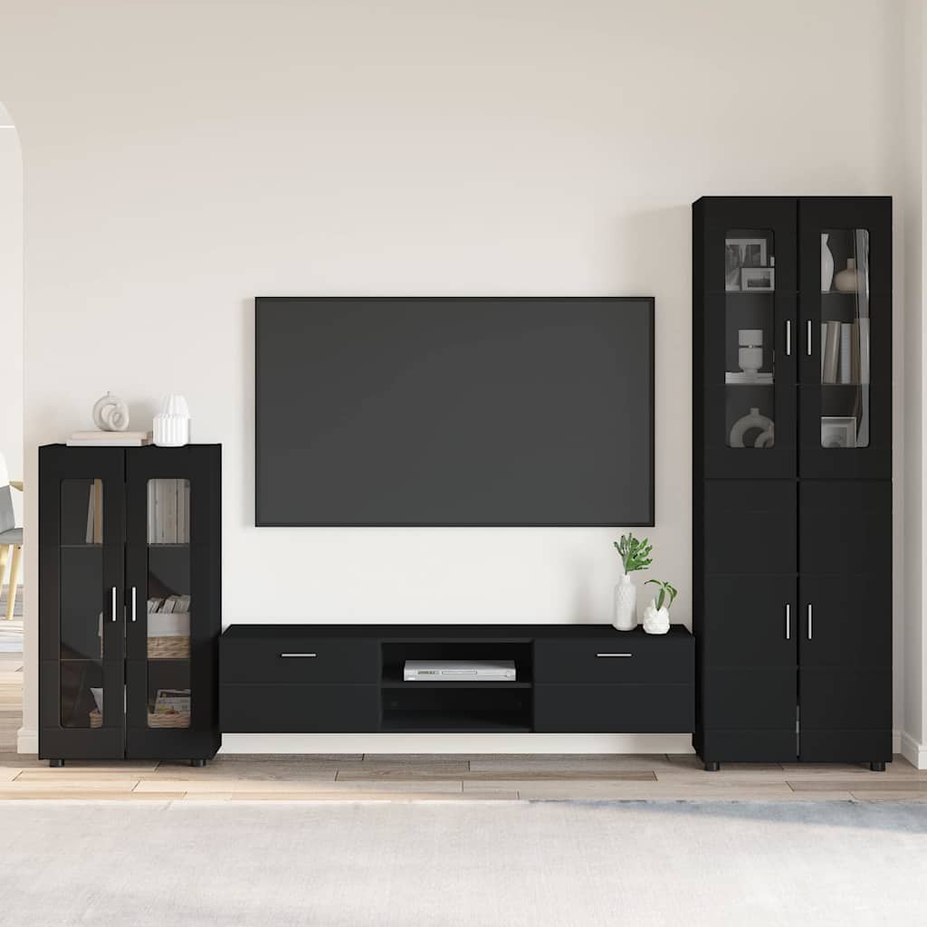 vidaXL TV Cabinet Set with Drawer FLORIN 3 pcs Black Engineered Wood