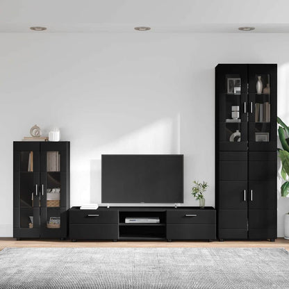 vidaXL TV Cabinet Set with Drawer FLORIN 3 pcs Black Engineered Wood
