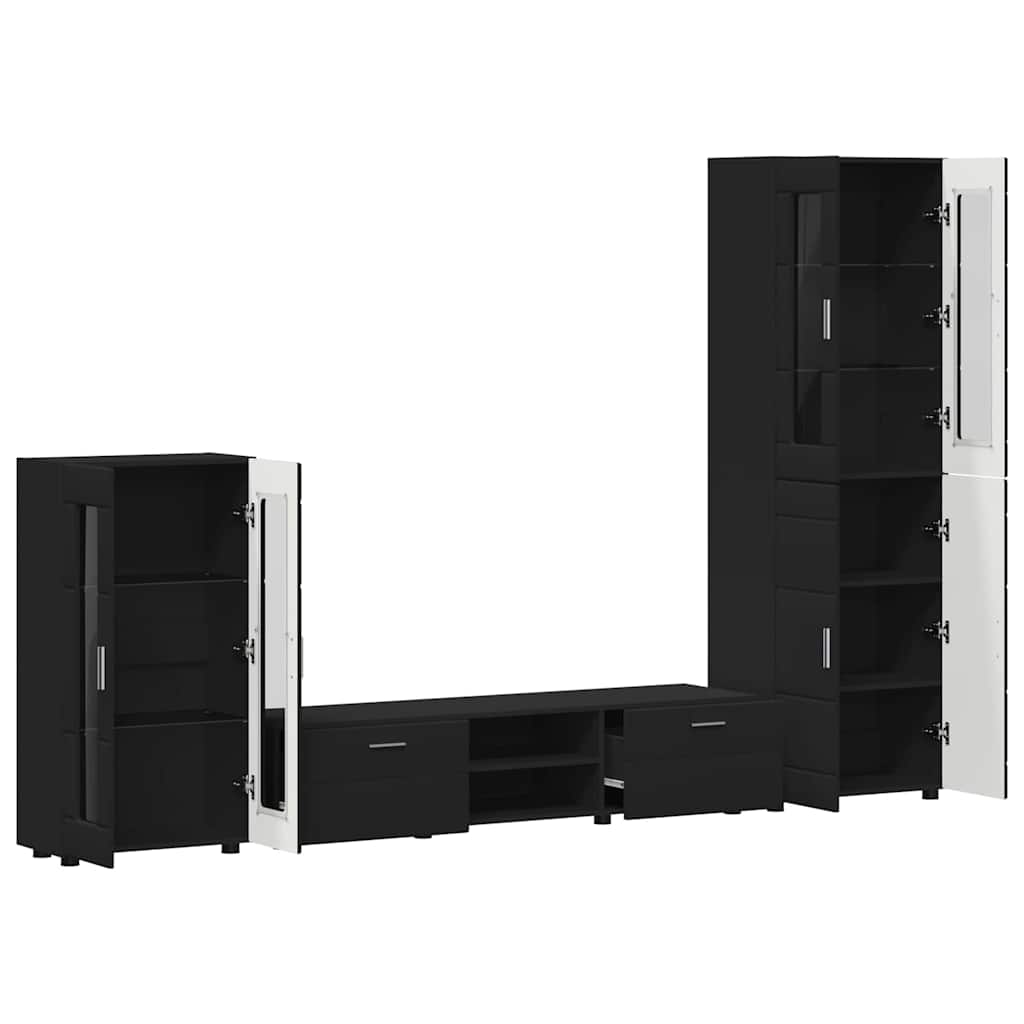 vidaXL TV Cabinet Set with Drawer FLORIN 3 pcs Black Engineered Wood