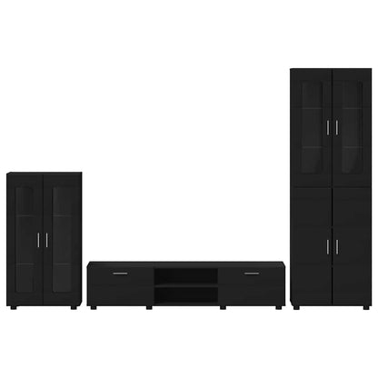 vidaXL TV Cabinet Set with Drawer FLORIN 3 pcs Black Engineered Wood