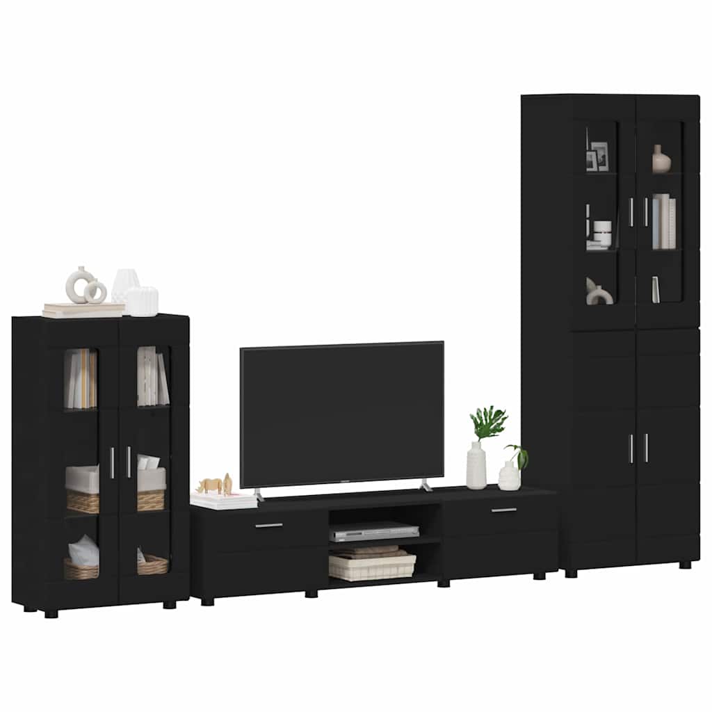 vidaXL TV Cabinet Set with Drawer FLORIN 3 pcs Black Engineered Wood