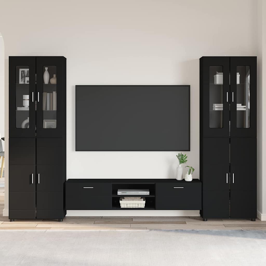 vidaXL TV Cabinet Set FLORIN 3 pcs Black Engineered Wood