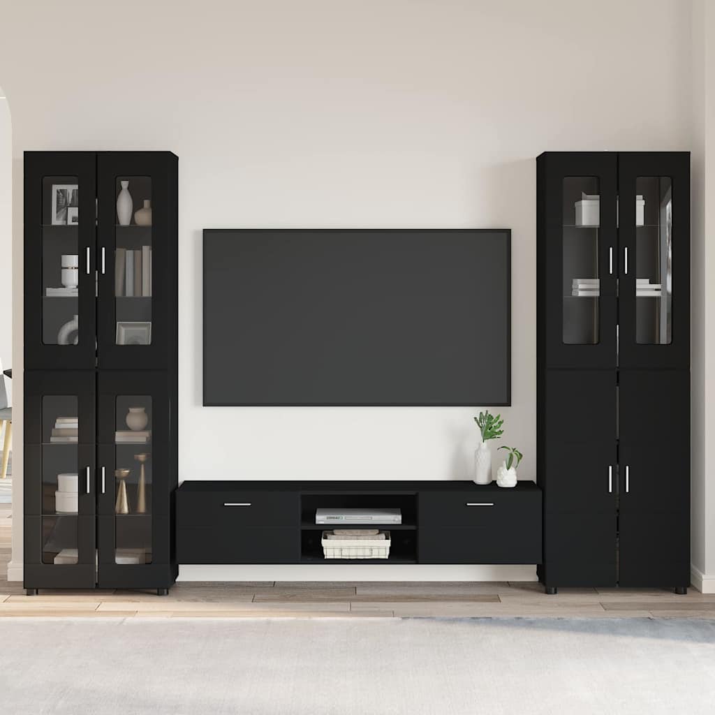 vidaXL TV Cabinet Set FLORIN 3 pcs Black Engineered Wood