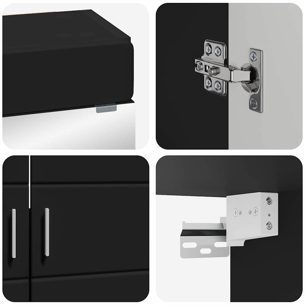 vidaXL Bathroom Furniture Set with Shelf TULUM Black Engineered Wood