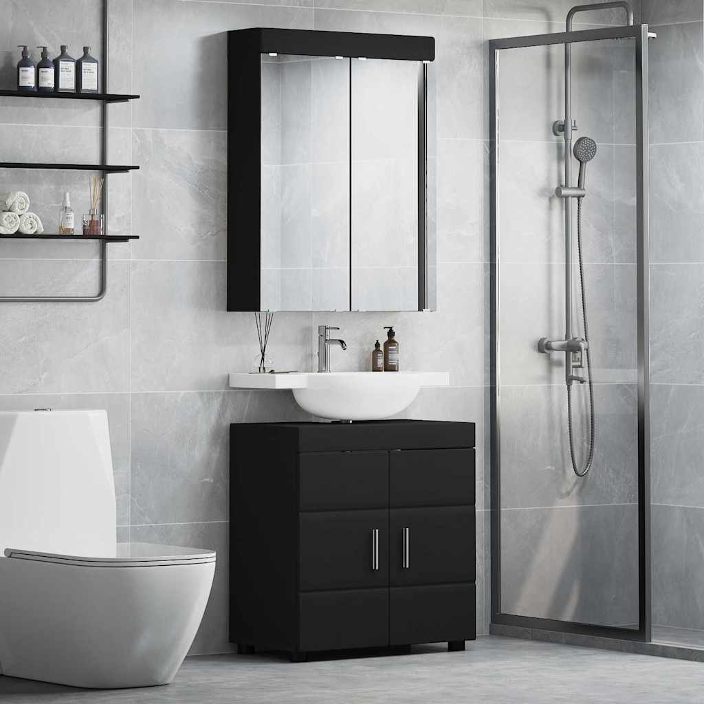 vidaXL Bathroom Furniture Set with Shelf TULUM Black Engineered Wood