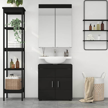 vidaXL Bathroom Furniture Set with Shelf TULUM Black Engineered Wood