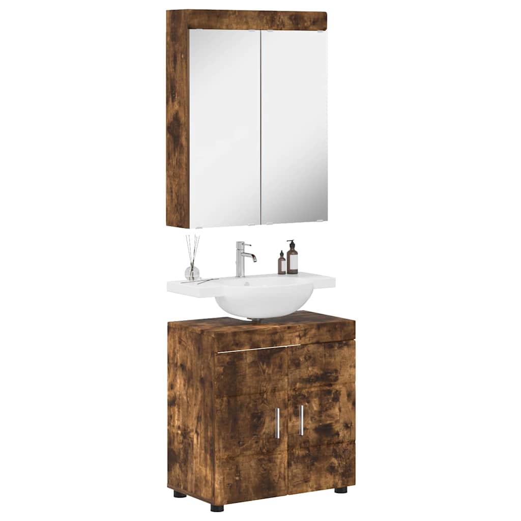 vidaXL Bathroom Furniture Set TULUM Smoked Oak Engineered Wood