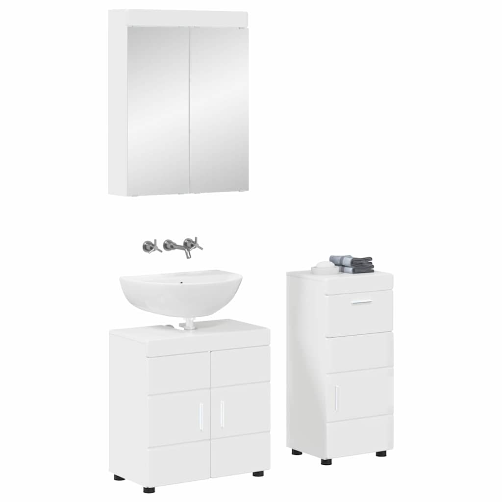 vidaXL Bathroom Furniture Set TULUM 3 pcs High Gloss White