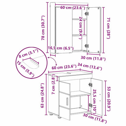 vidaXL Bathroom Furniture Set TULUM 3 pcs High Gloss White