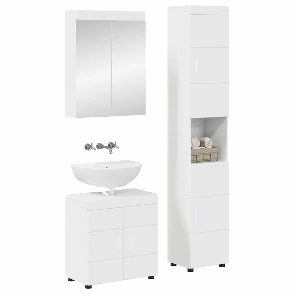 vidaXL Bathroom Furniture Set TULUM 3 pcs High Gloss White