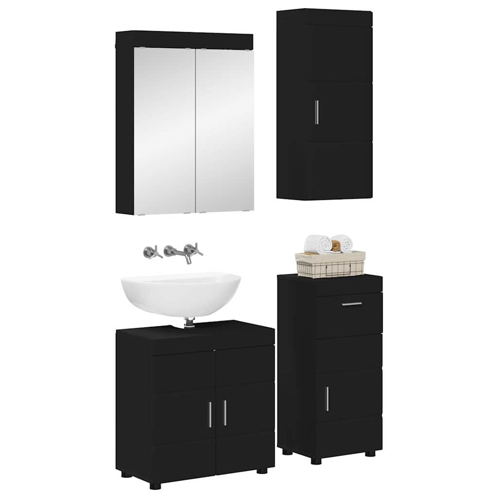 vidaXL Bathroom Furniture Set with Drawer TULUM Black Engineered Wood