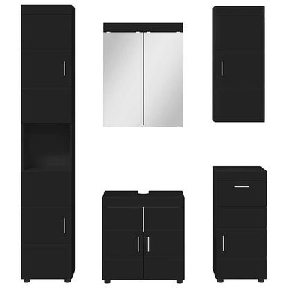 vidaXL Bathroom Furniture Set with Drawer TULUM Black Engineered Wood