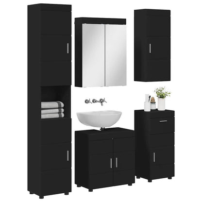 vidaXL Bathroom Furniture Set with Drawer TULUM Black Engineered Wood
