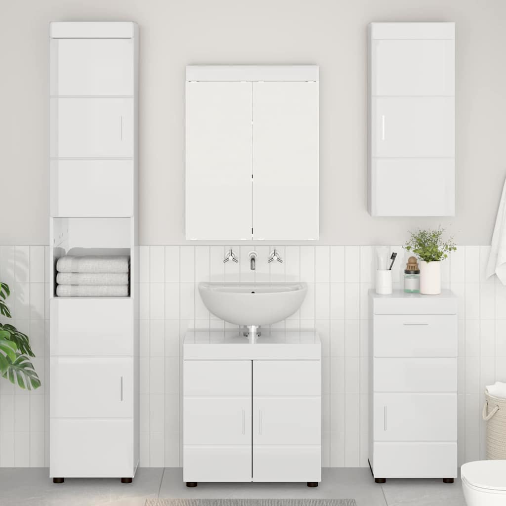 vidaXL Bathroom Furniture Set TULUM 5 pcs High Gloss White
